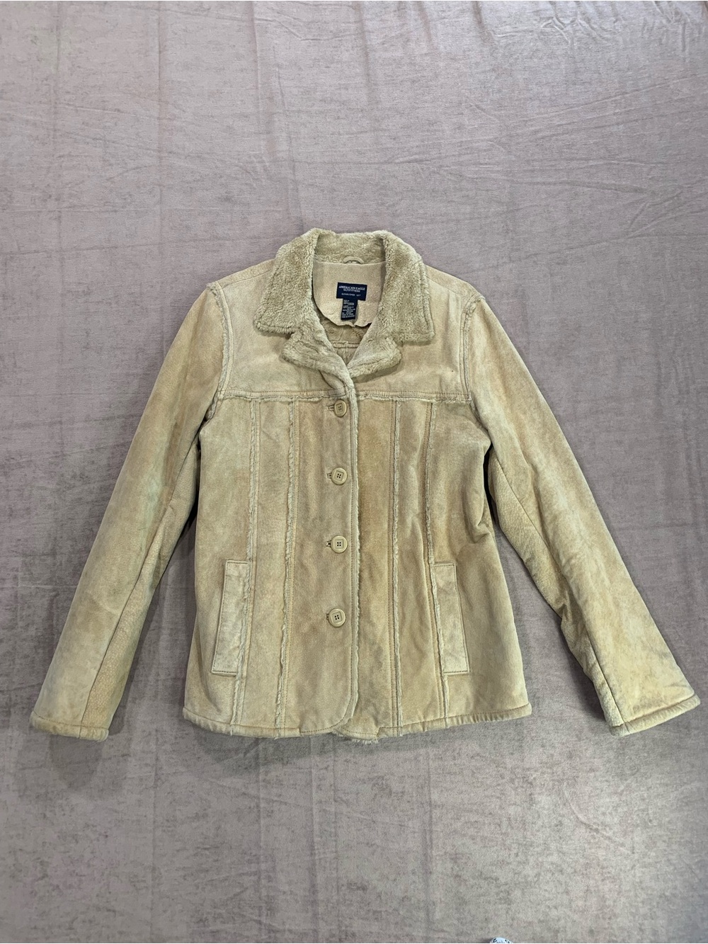 American Eagle Vintage Suede Sherpa-Lined Jacket Camel Brown Size Medium